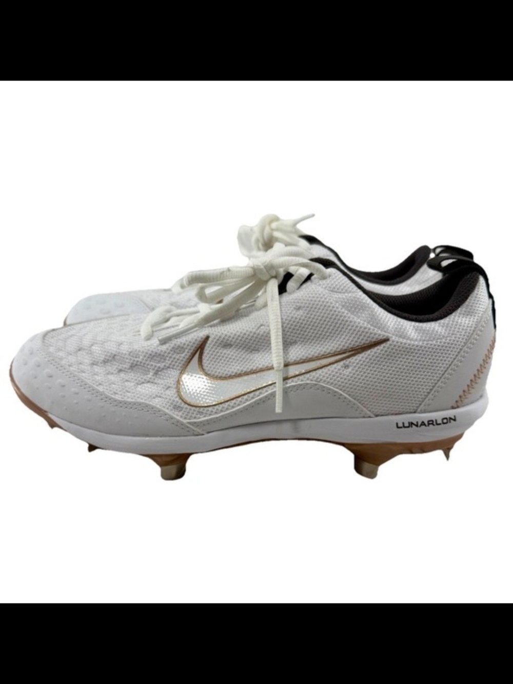 Nike White & Gold Baseball Cleats - Lunarlon Hyperdiamond 3 Pro, Size 7.5
